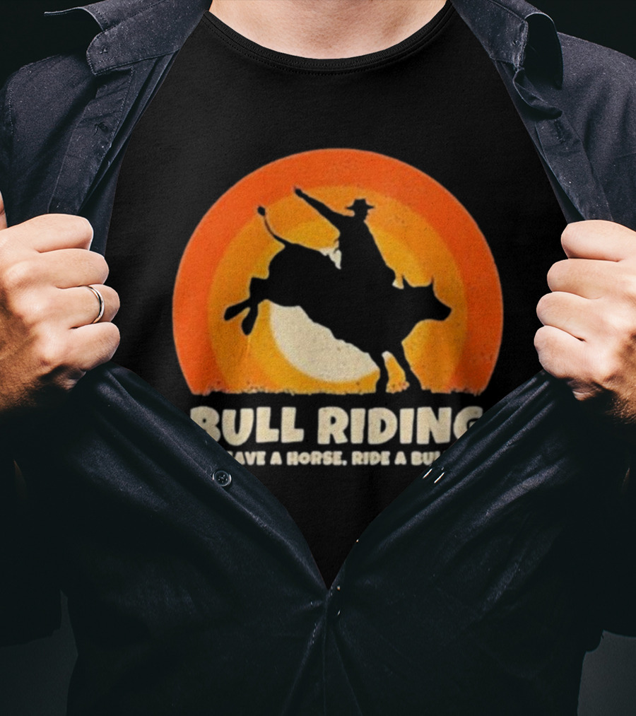 Bull Riding Save A Horse Ride A Bull Sunset Silhouette Cowboy Vintage T-Shirt