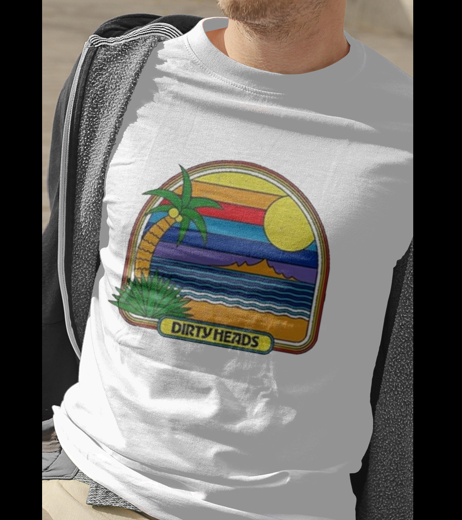 Dirty Heads Retro Beach Sunset Palms Ocean Scene T-Shirt