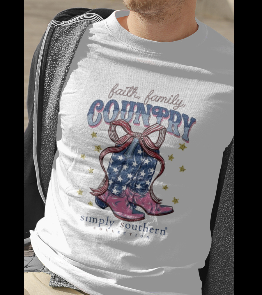 Faith Family Country Cowboy Boots Stars Simply Southern Collection T-Shirt