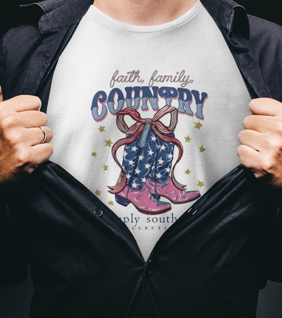 Faith Family Country Cowboy Boots Stars Simply Southern Collection T-Shirt
