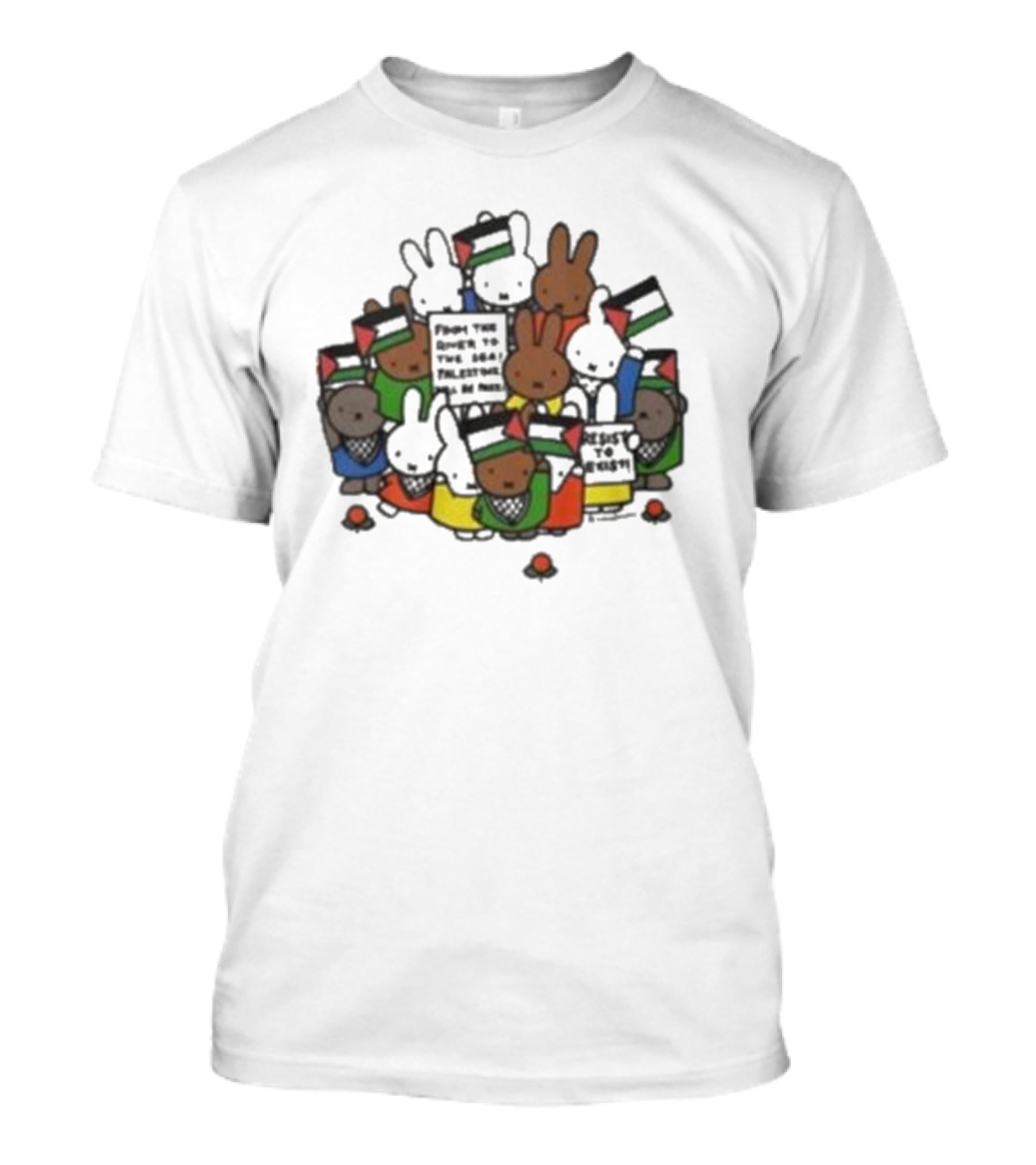 Freedom Fighting Bunnies With Flags And Colorful Outfits T-Shirt