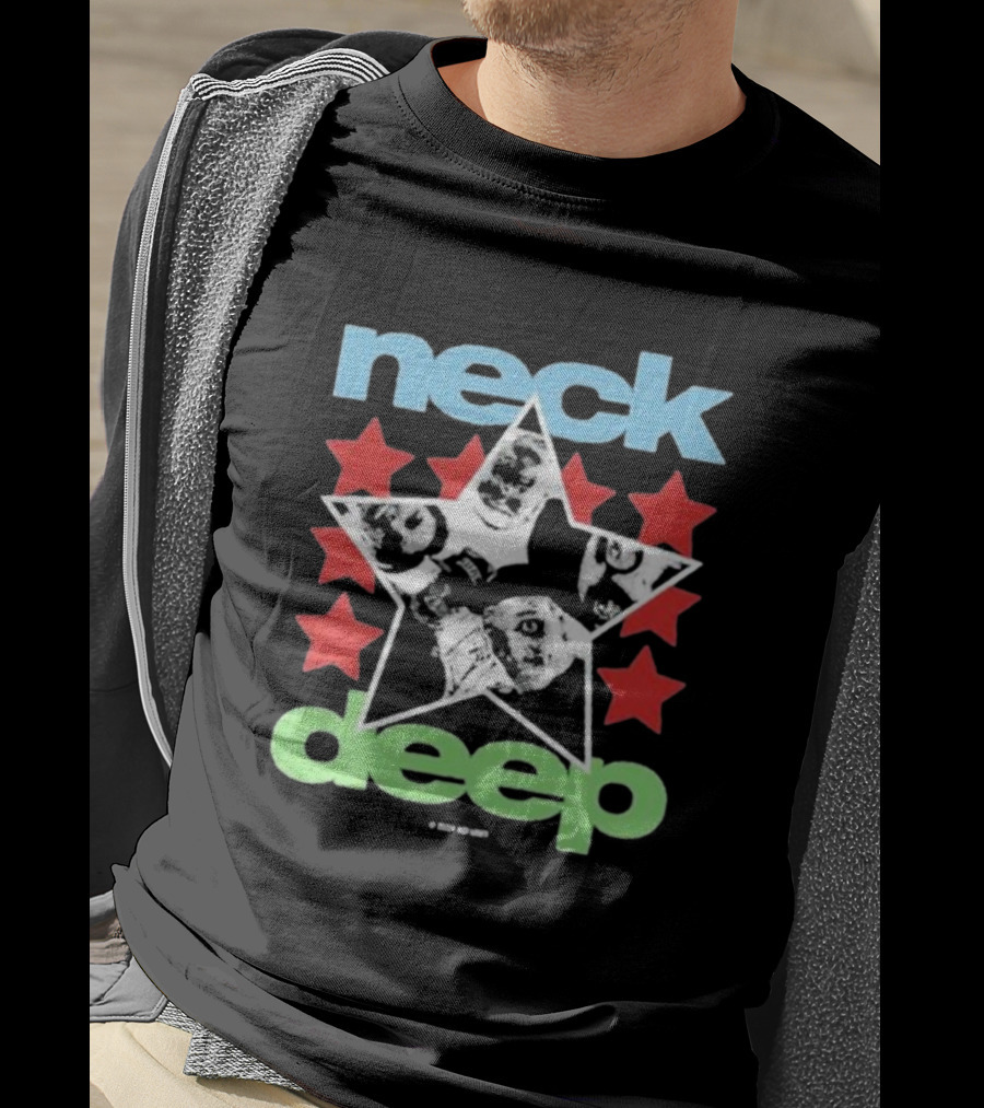 Neck Deep Blue And Green Star With Red Stars And Faces T-Shirt