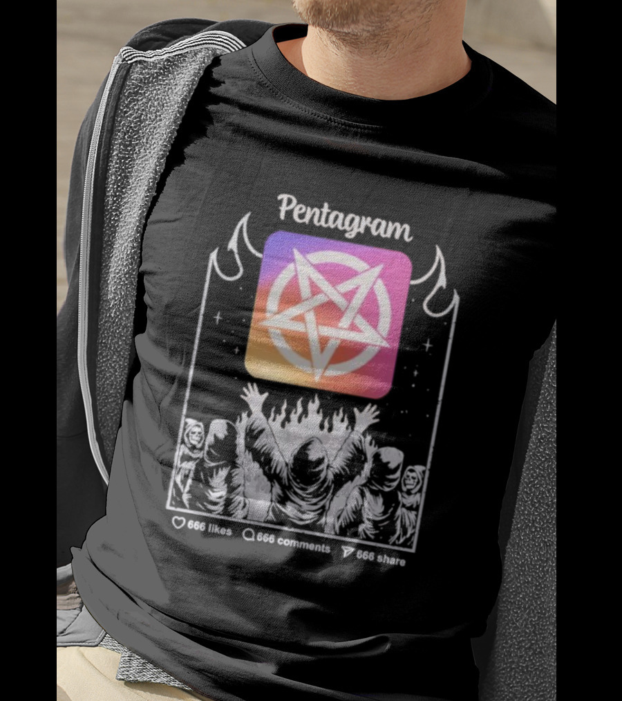 Pentagram Vol 2 666 Likes 666 Comments 666 Share Hoodie Circle Icon Ritual T-Shirt