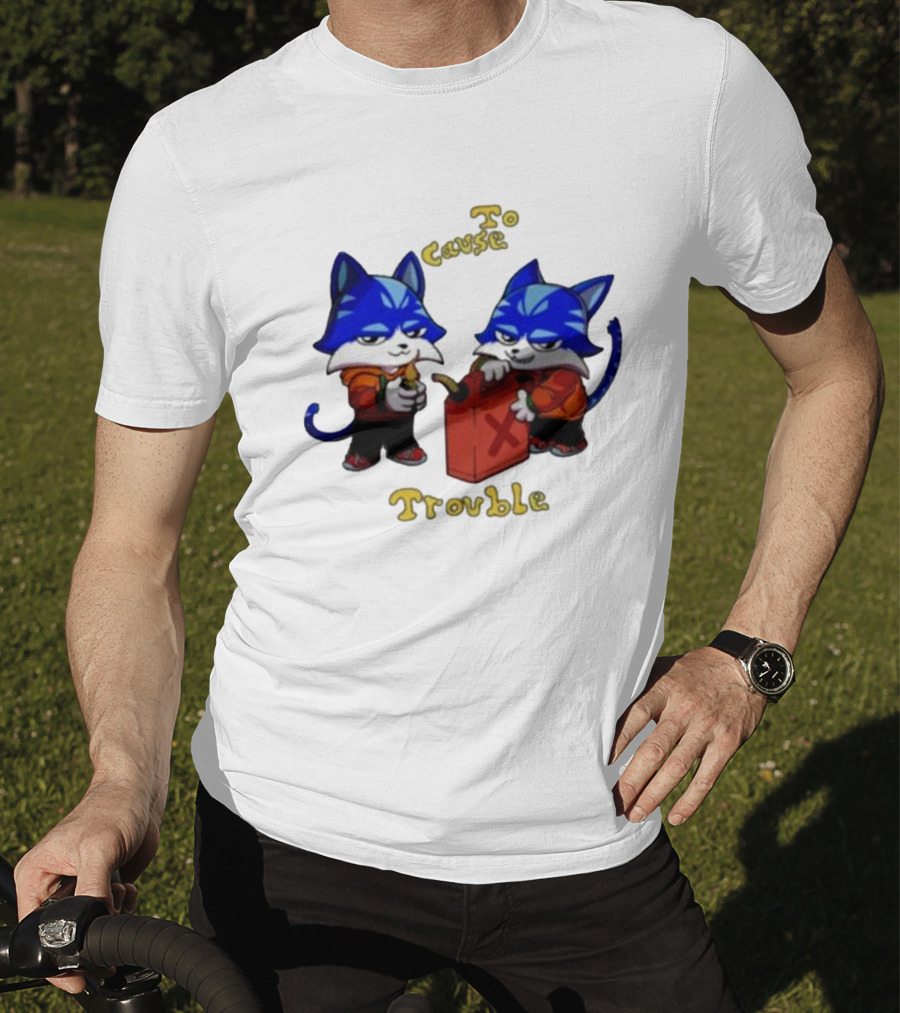 Toshi Base Here To Cause Trouble Mischievous Blue Cats With Gasoline Canister T-Shirt