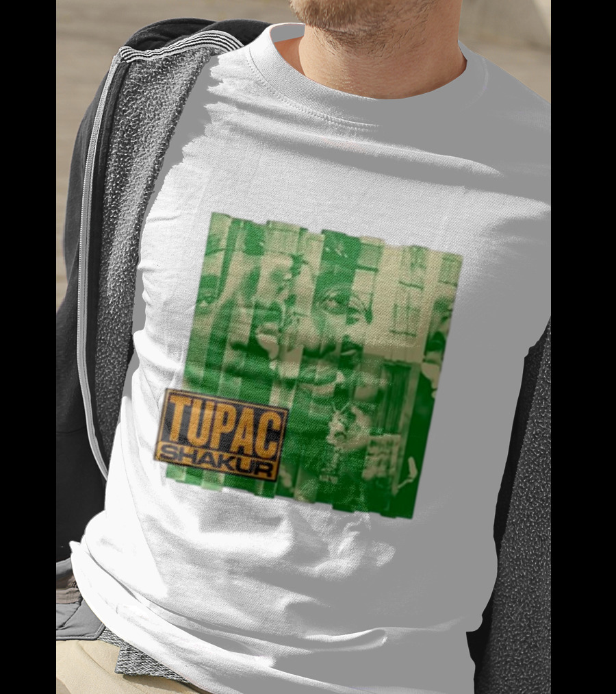 Tupac Shakur Green Photo Collage T-Shirt