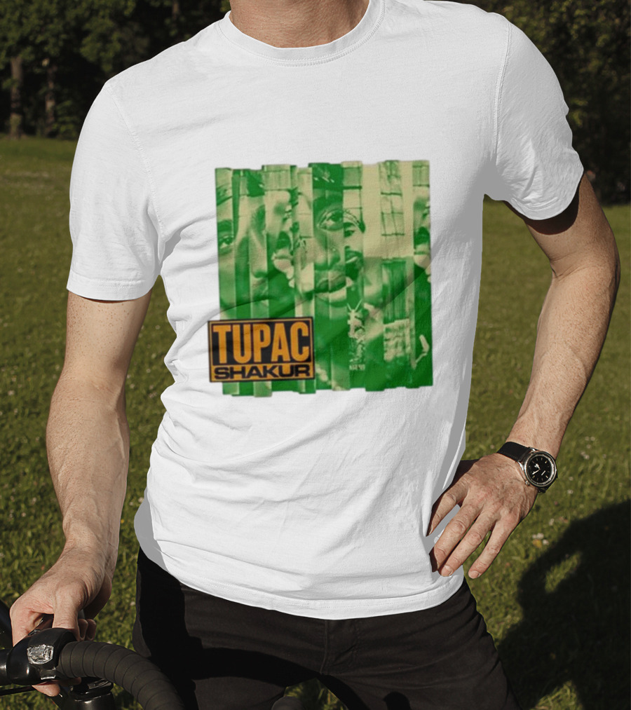 Tupac Shakur Green Photo Collage T-Shirt