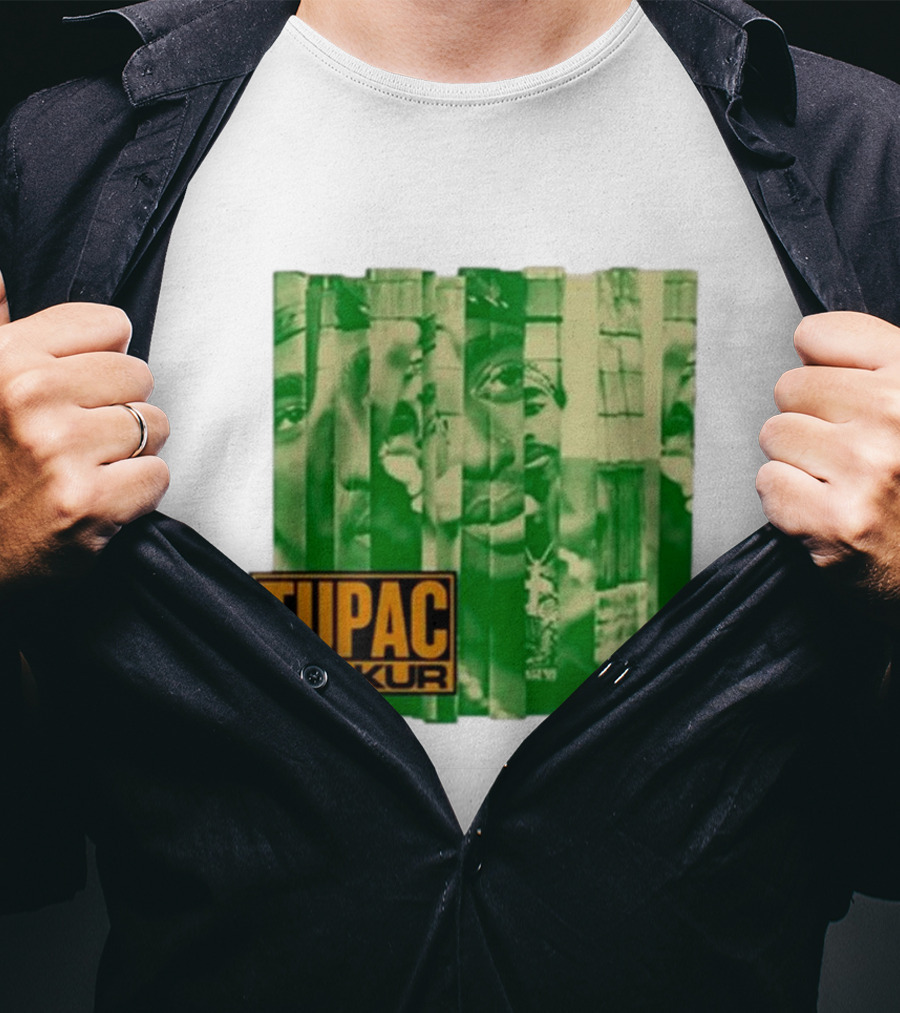 Tupac Shakur Green Photo Collage T-Shirt
