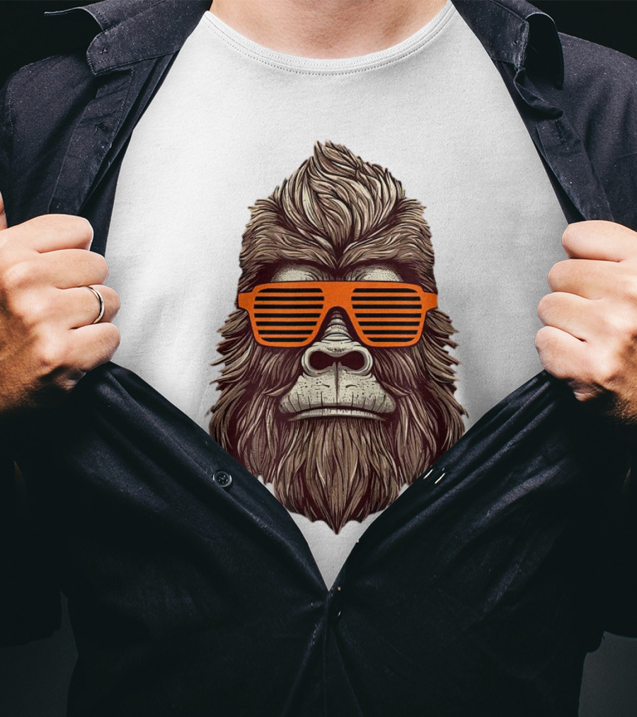 Bigfoot Birthday Boy Cool Striped Sunglasses Animal Party T-Shirt