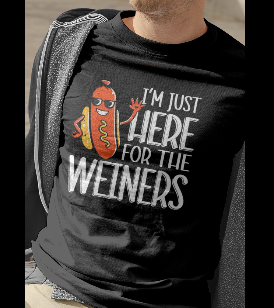 I'm Just Here For The Wieners Sausage Wearing Sunglasses T-Shirt