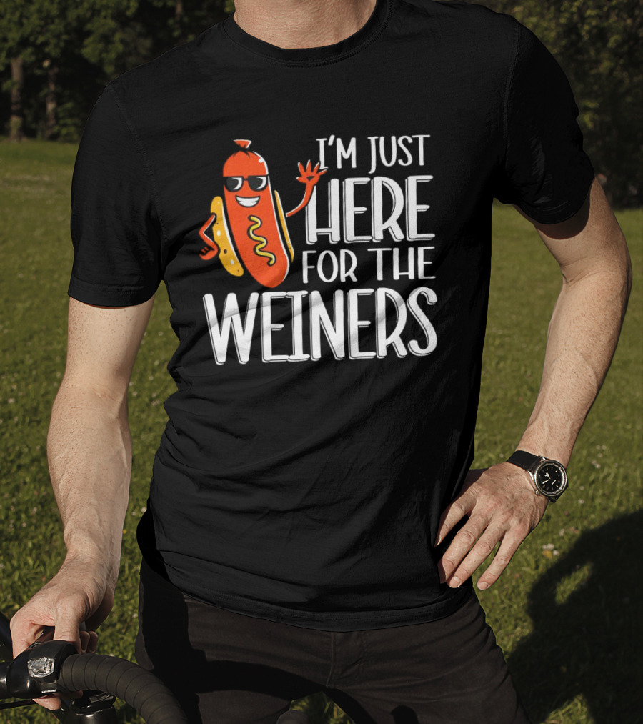 I'm Just Here For The Wieners Sausage Wearing Sunglasses T-Shirt