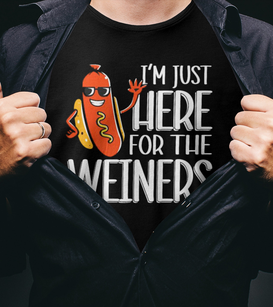 I'm Just Here For The Wieners Sausage Wearing Sunglasses T-Shirt