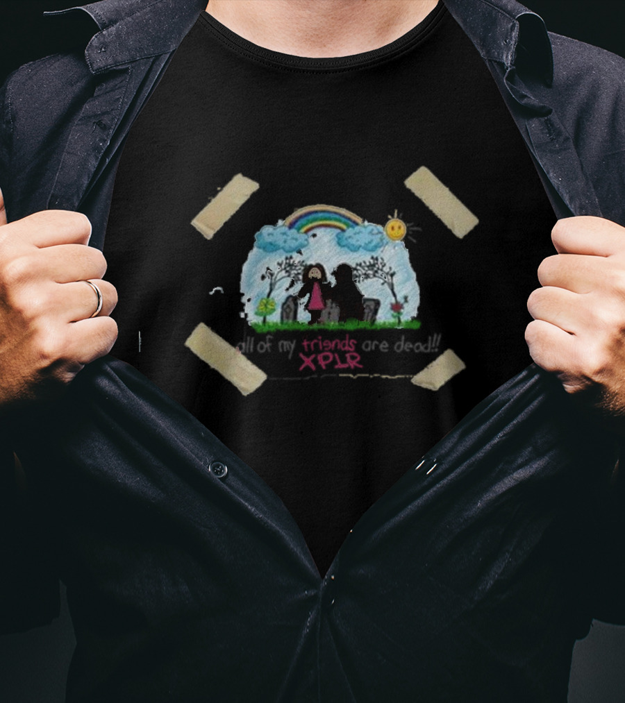 XPLR All Of My Friends Are Dead Rainbow Clouds Sun Grim Reaper T-Shirt