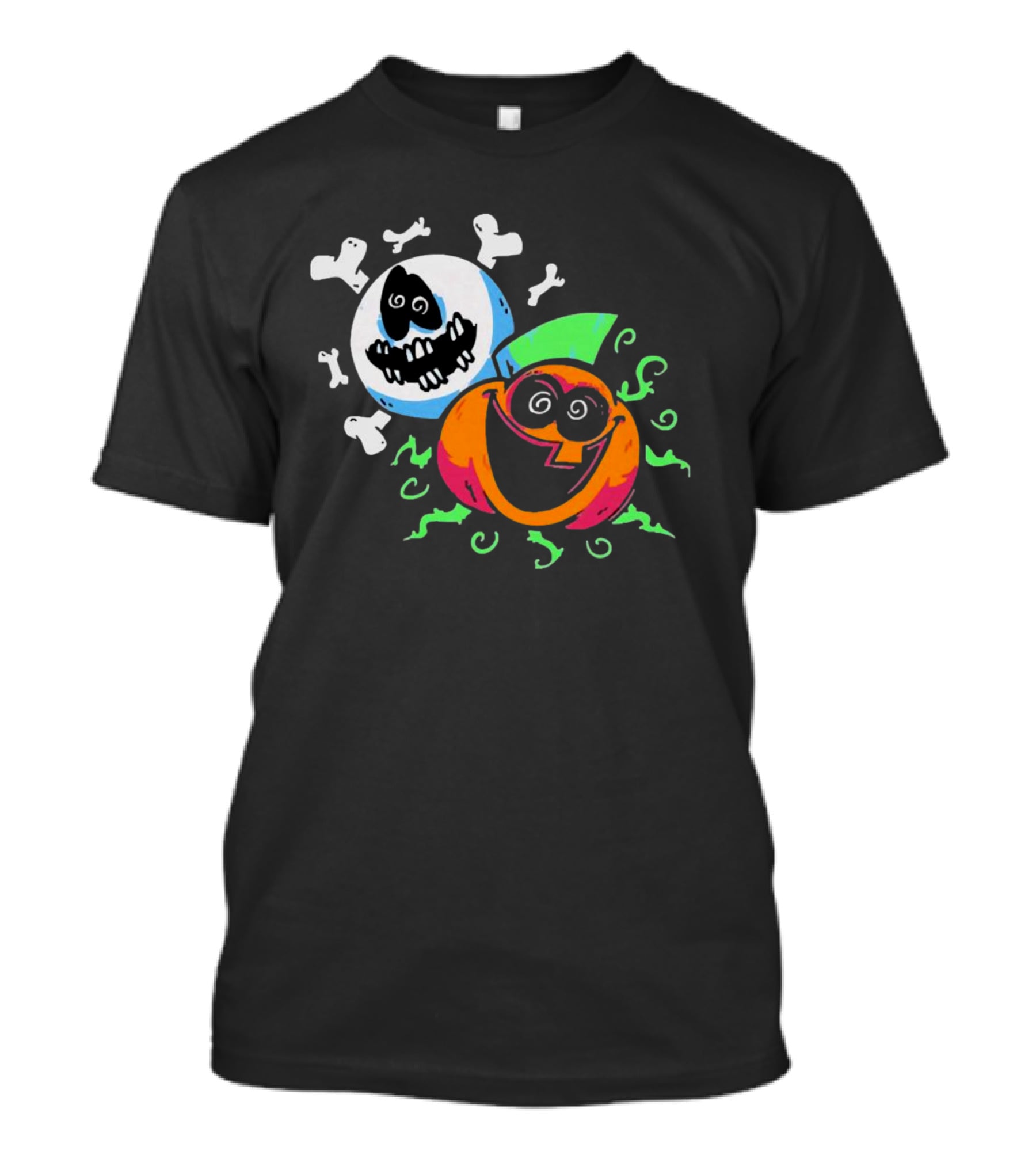 Spooky Month Colorful Cartoon Ghosts And Pumpkins With Bones T-Shirt