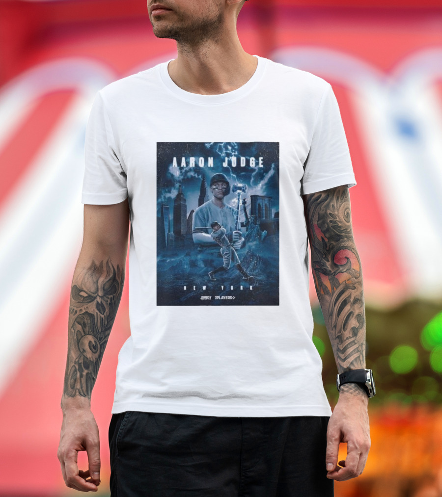 Aaron Judge New York Cityscape Thunderstorm Baseball Power Display T-Shirt