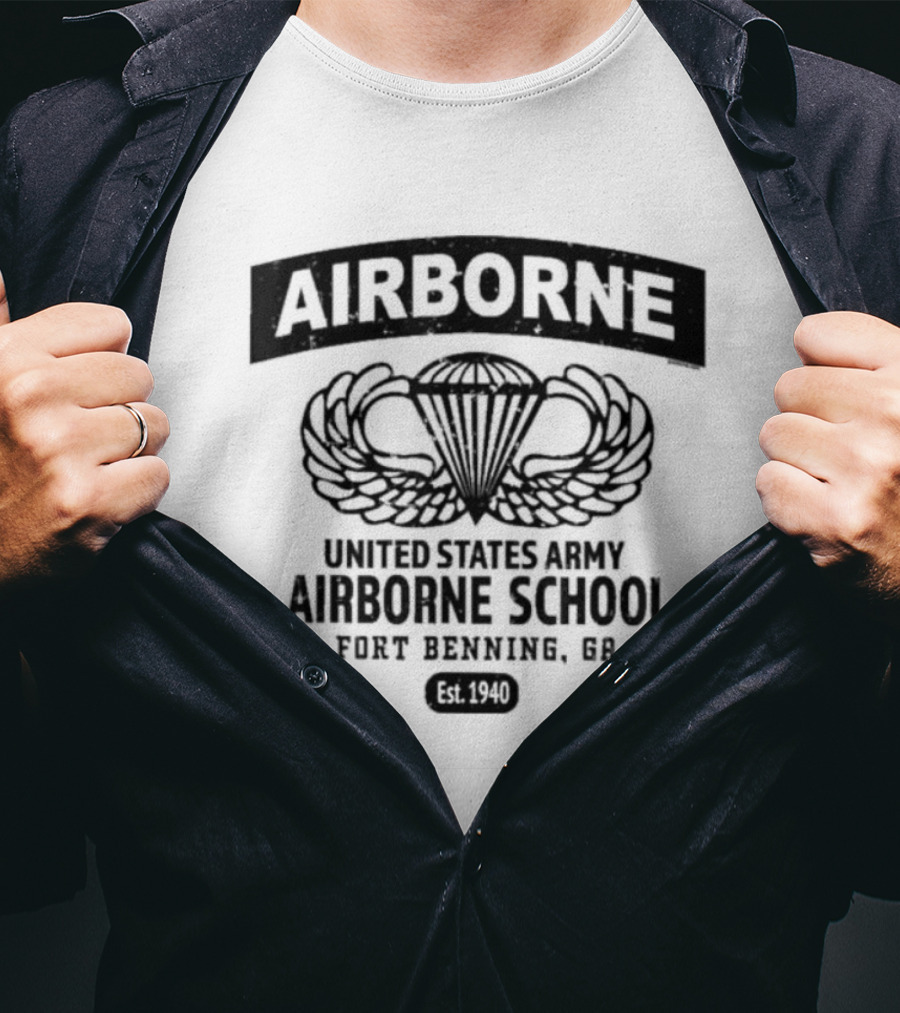 AIRBORNE United States Army Airborne School Fort Benning GA Est 1940 Parachute Wings T-Shirt