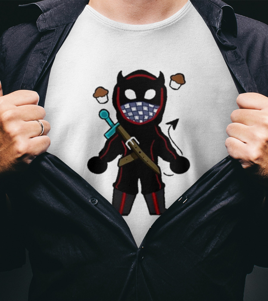 Coryxkenshin Badboyhalo Cute Cartoon Character With Sword And Muffins T-Shirt