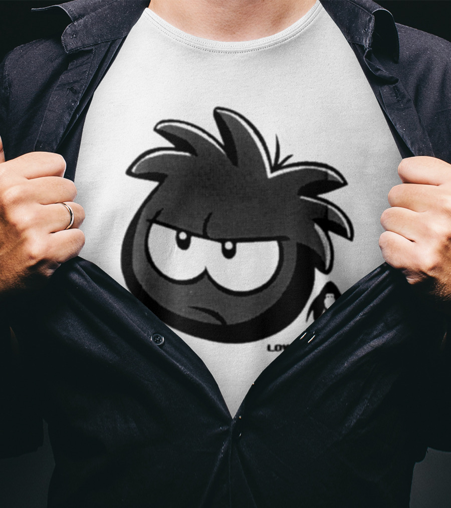 Low Interest Puffle Grumpy Face With Penguin T-Shirt