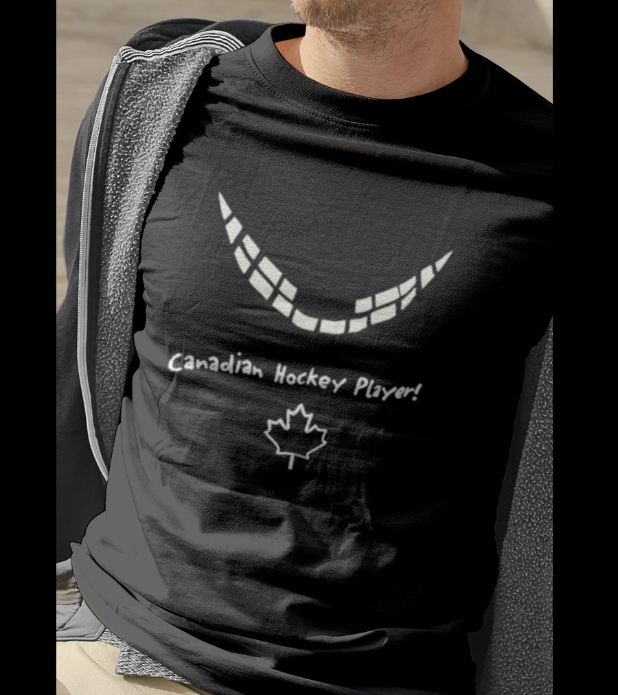 Canadian Hockey Player Smile Maple Leaf T-Shirt