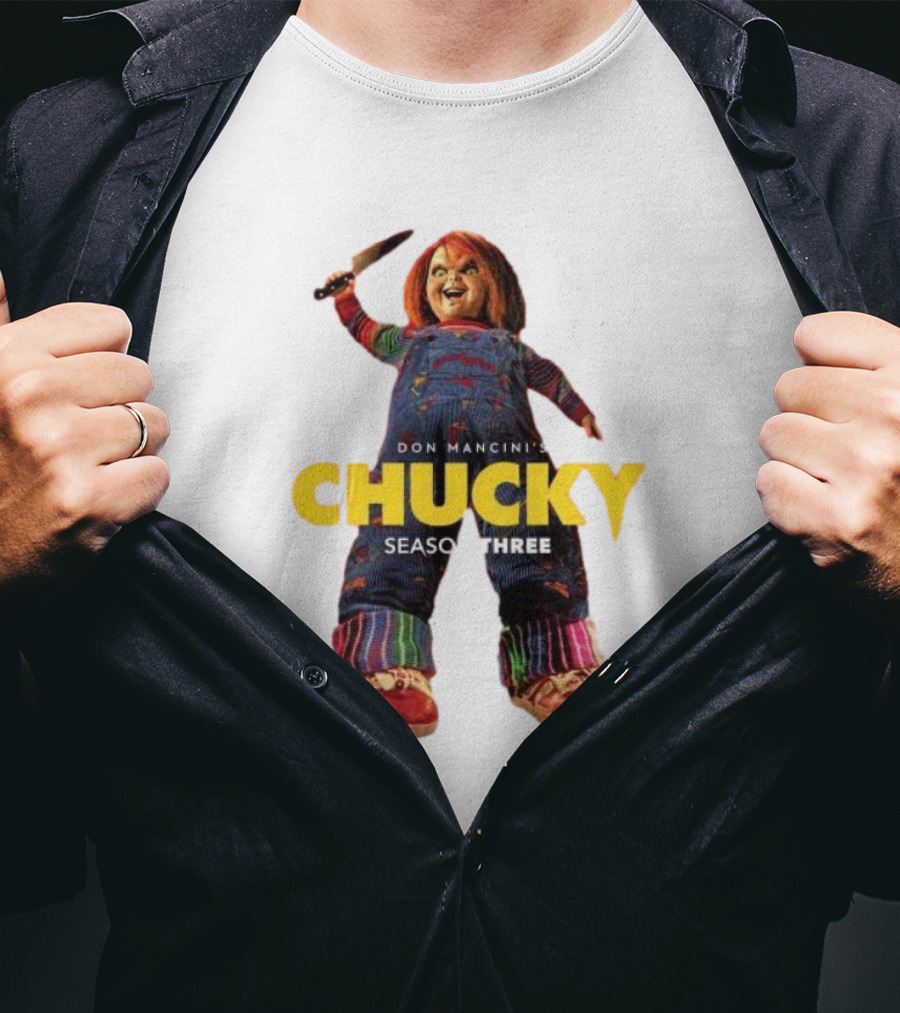Don Mancini’s Chucky Season Three Horror Character With Knife T-Shirt
