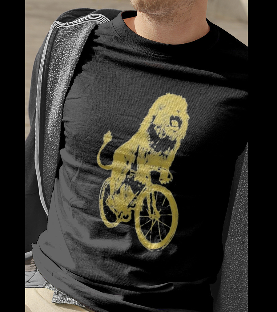 Lion Riding Bicycle Sketch Yellow T-Shirt