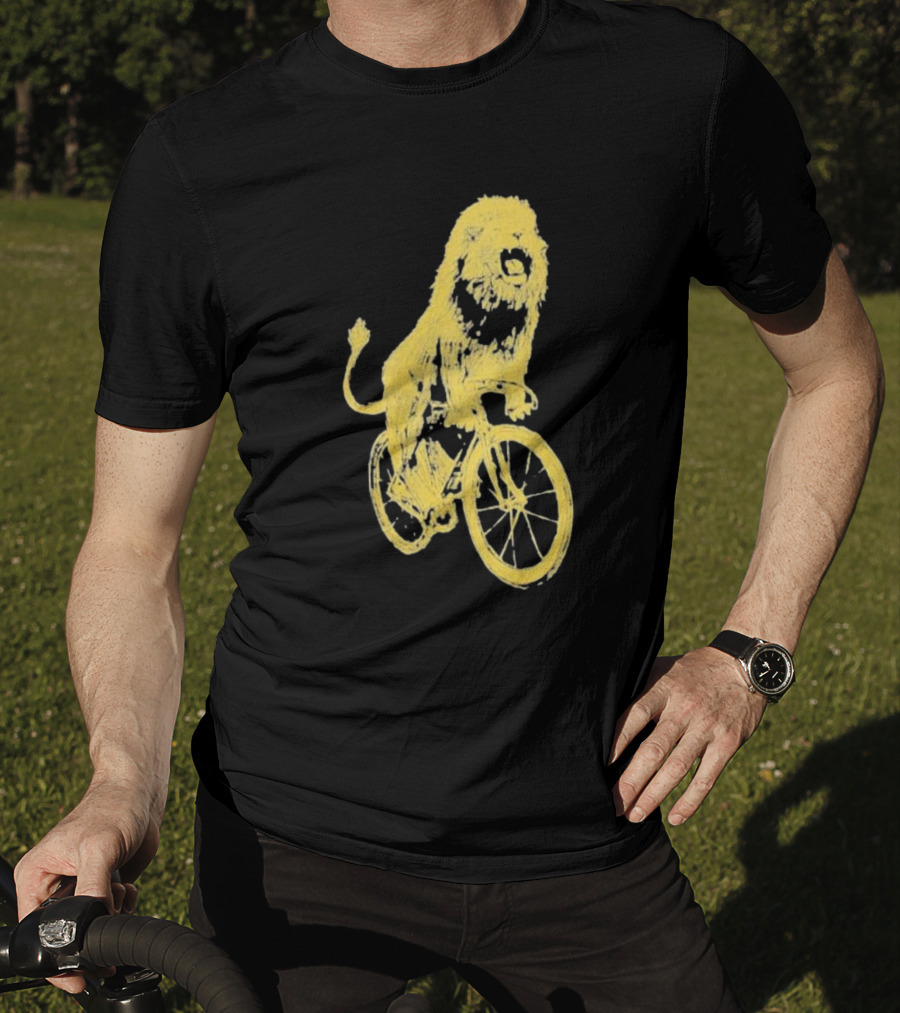 Lion Riding Bicycle Sketch Yellow T-Shirt