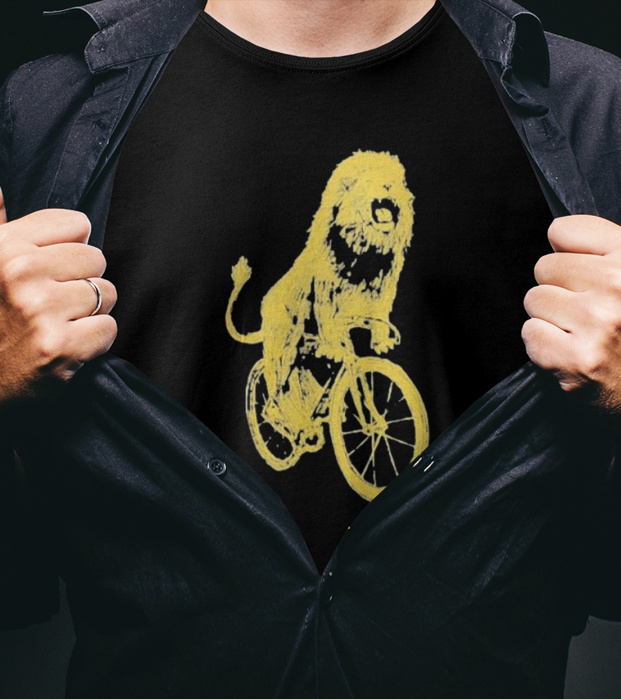 Lion Riding Bicycle Sketch Yellow T-Shirt