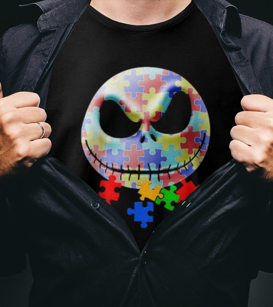 Jack Skellington Face Autism Puzzle Pieces T-Shirt