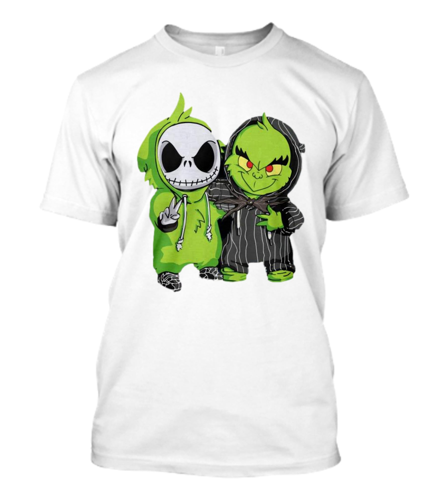 Baby Jack Skellington And Grinch In Green Hoodies T-Shirt