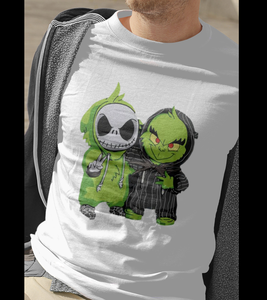 Baby Jack Skellington And Grinch In Green Hoodies T-Shirt