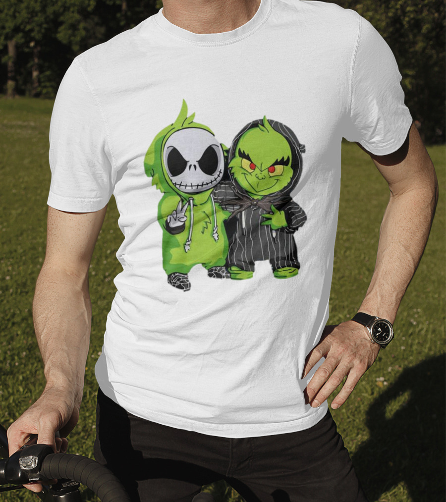 Baby Jack Skellington And Grinch In Green Hoodies T-Shirt
