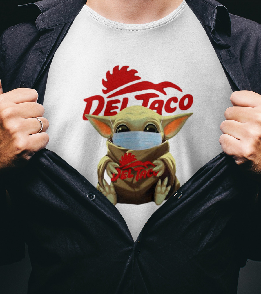 Baby Yoda Wearing Face Mask Holding Del Taco T-Shirt