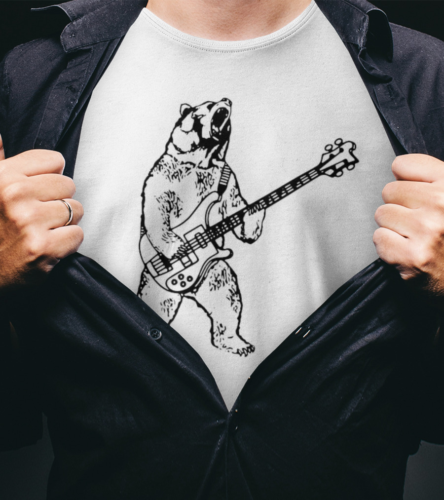 Bear Playing Bass Guitar Rocking Out T-Shirt