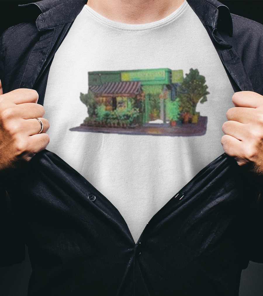 Aplasticplant Botanic Corner Greenhouse Storefront Scene T-Shirt