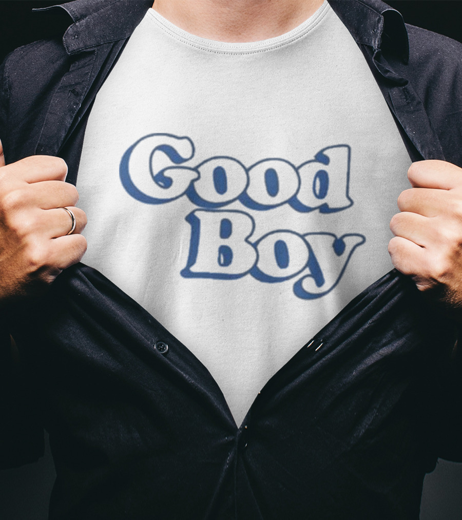Good Boy Retro Bubble Font Dark Blue Text T-Shirt
