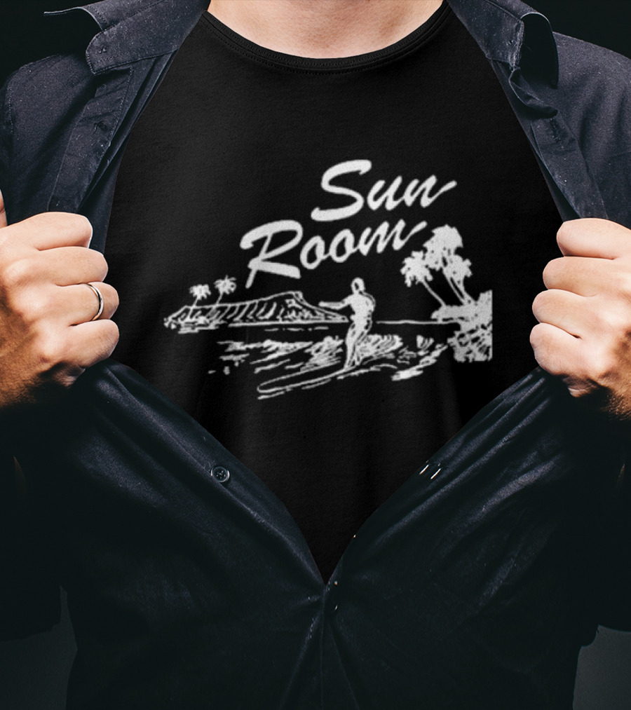 Sun Room Red Coastal Surfer Island Palms Scene T-Shirt