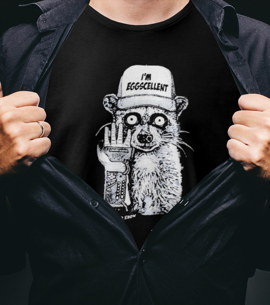 I'm Eggscellent Rigby Regular Show Raccoon Wearing Hat With Cybernetic Arm T-Shirt