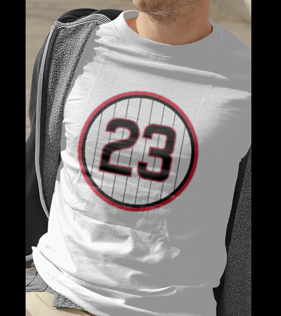 Ryne Sandberg Number 23 Pinstripe Circular Emblem T-Shirt