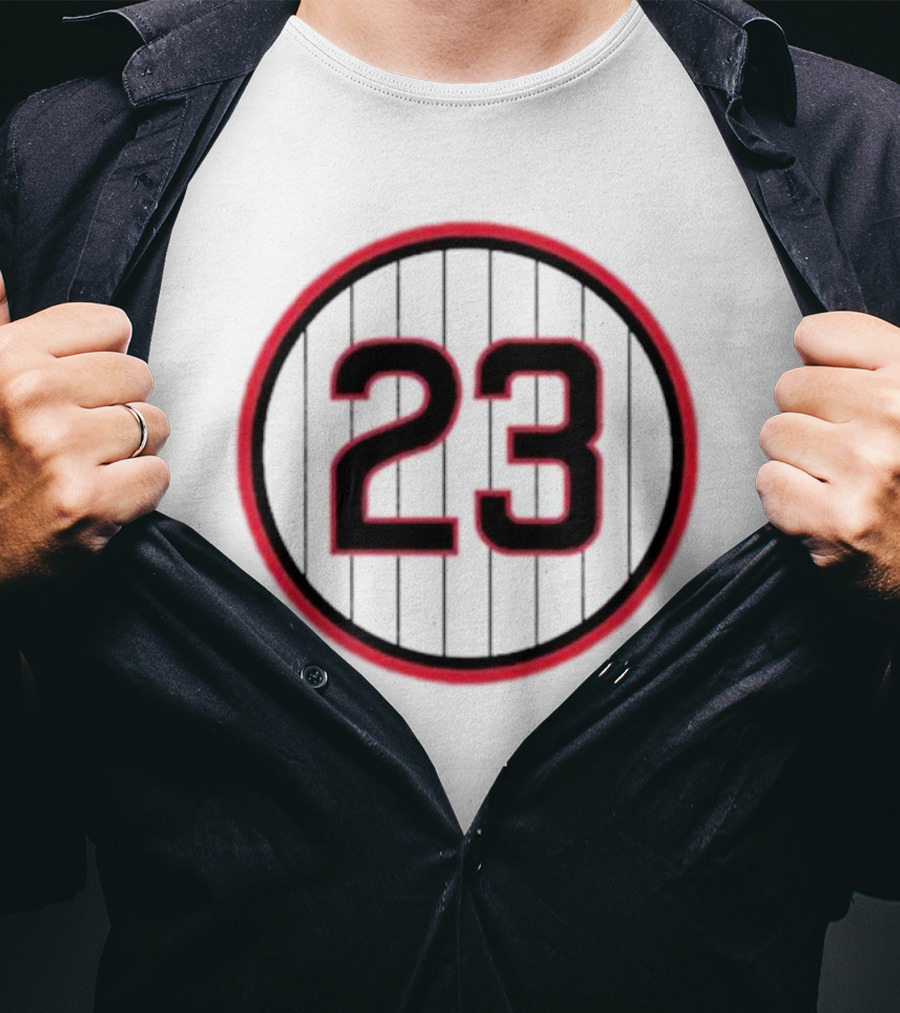 Ryne Sandberg Number 23 Pinstripe Circular Emblem T-Shirt