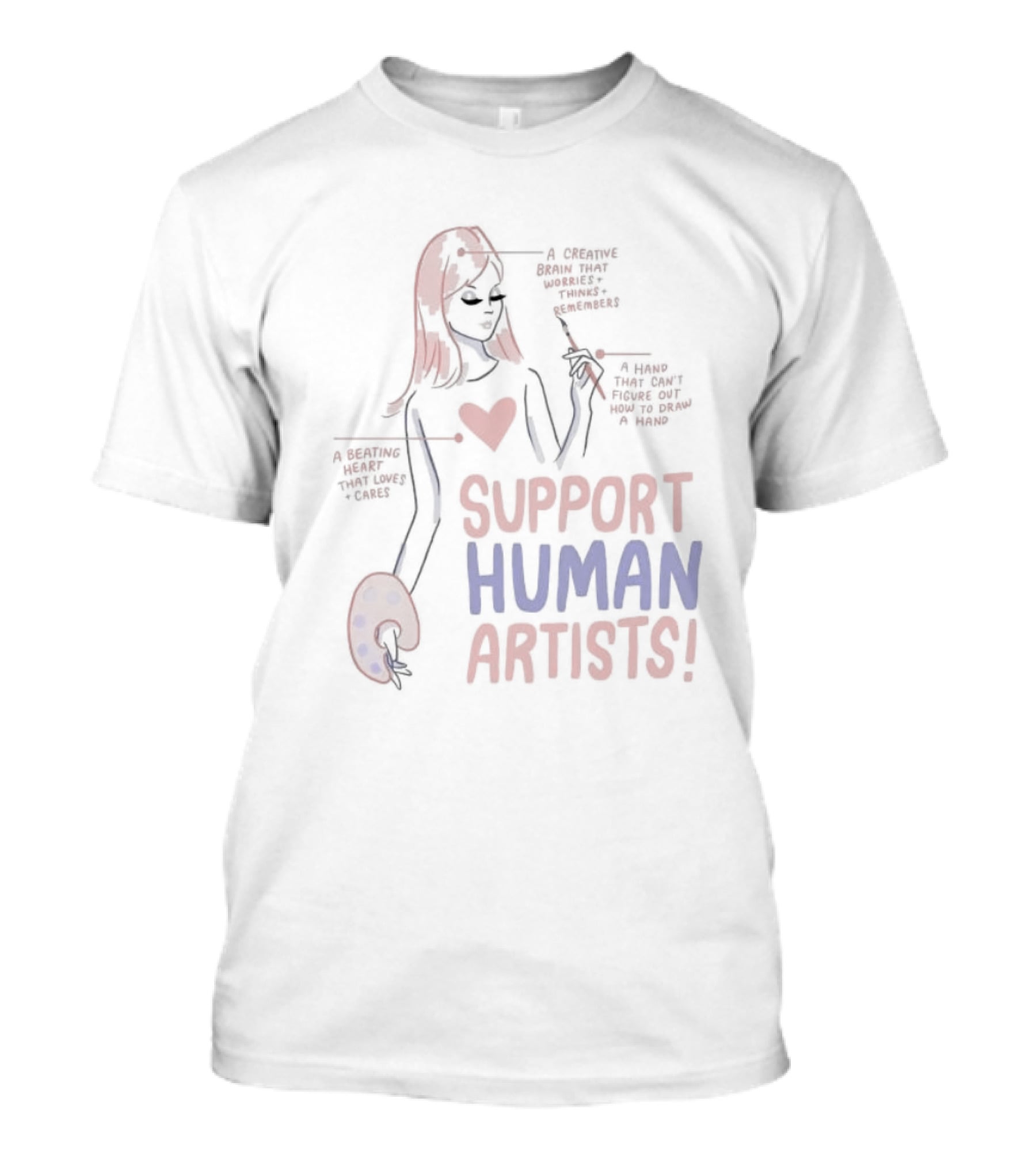 Support Human Artists A Creative Brain A Hand A Beating Heart T-Shirt