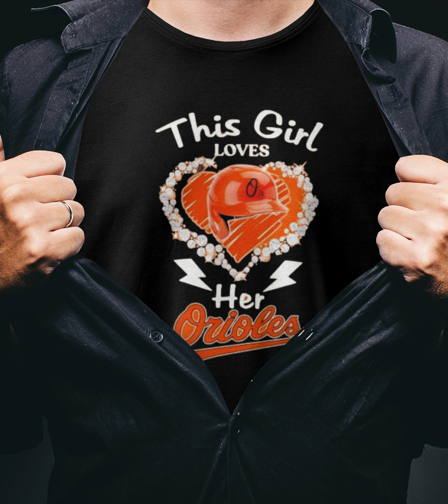 This Girl Loves Her Orioles Heart Baseball Helmet Diamond T-Shirt