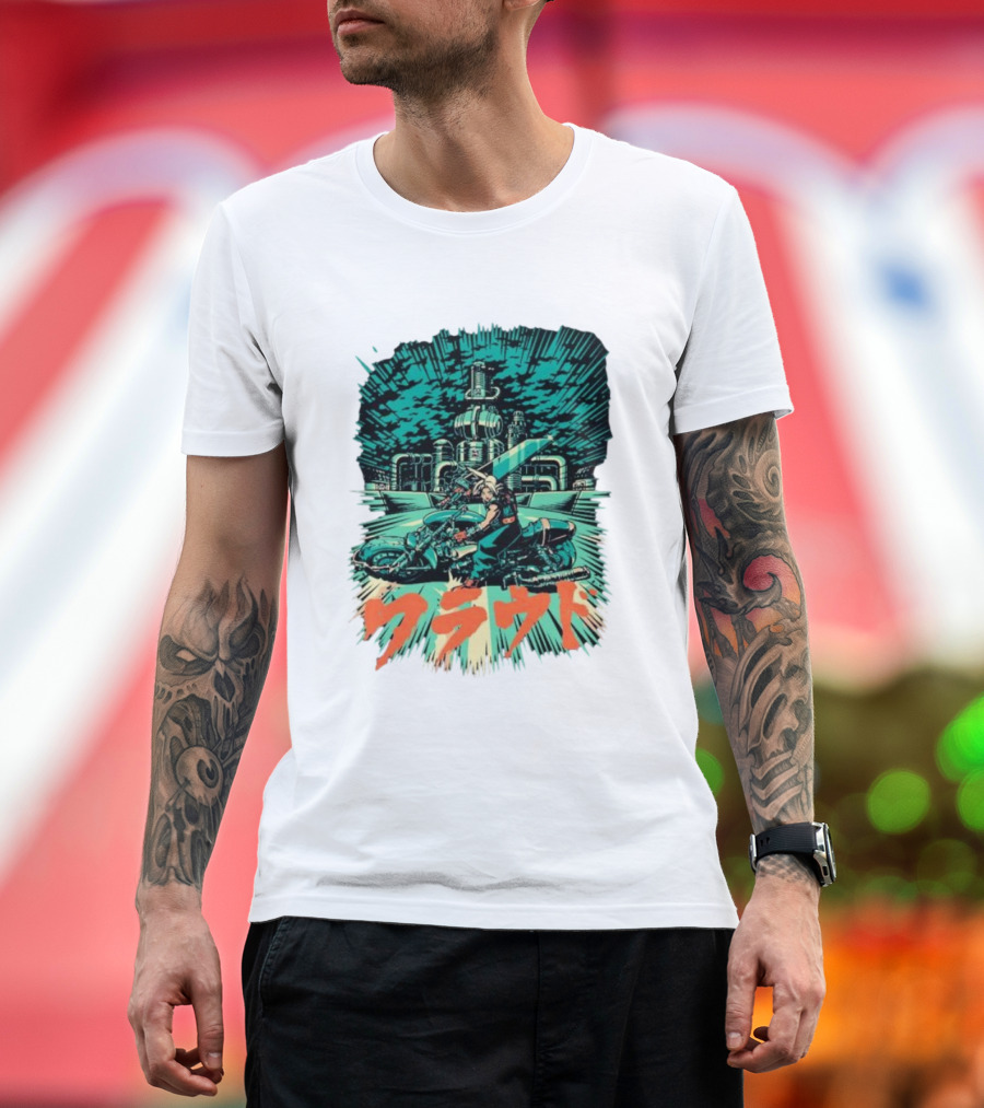 Cloud Motorcycle Slide PixelEyeBat Midgar Scene T-Shirt