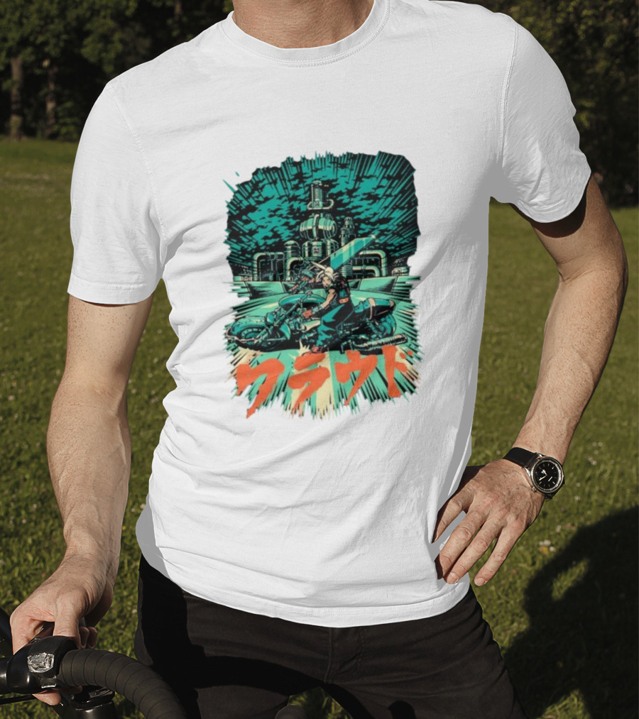 Cloud Motorcycle Slide PixelEyeBat Midgar Scene T-Shirt