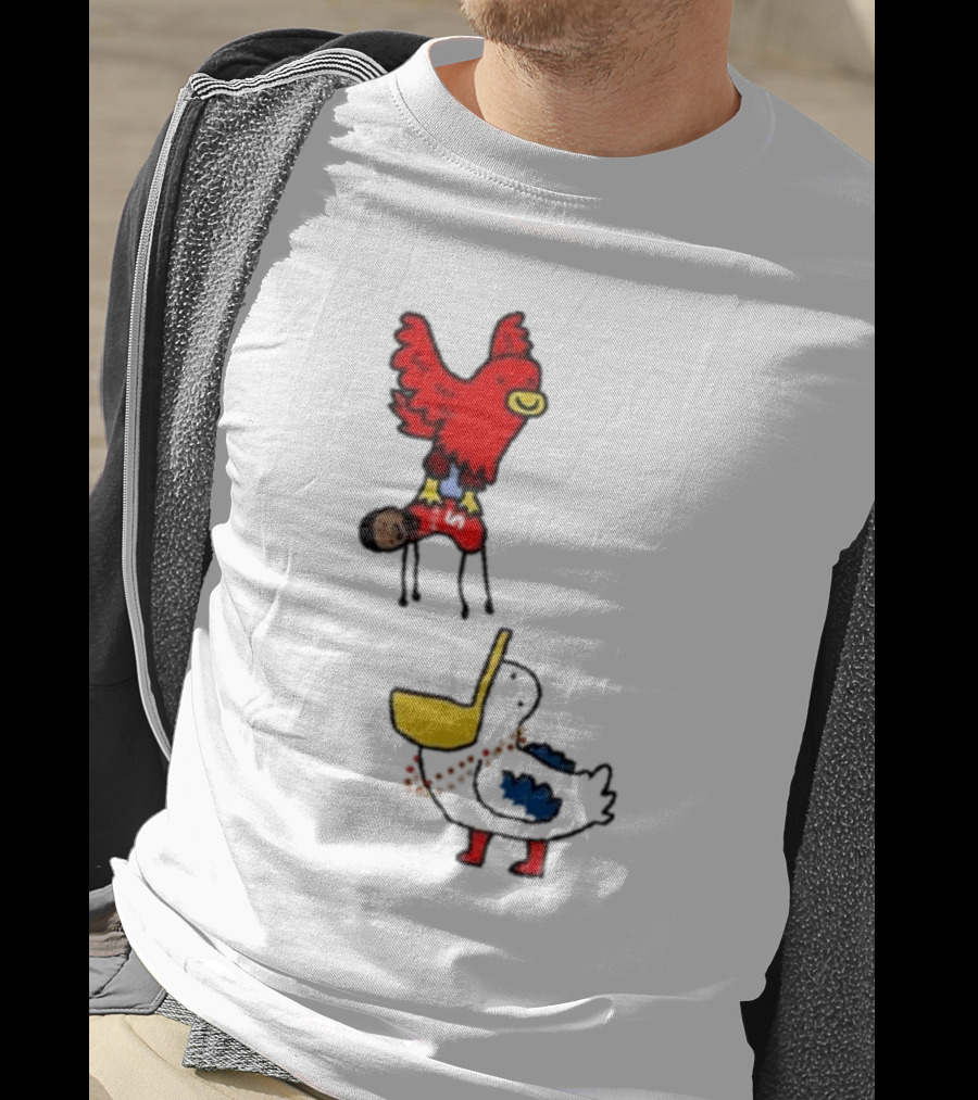 Atlanta Hawks Trade Dejounte Murray Featuring Cartoon Red Hawk Flying Over Pelican T-Shirt