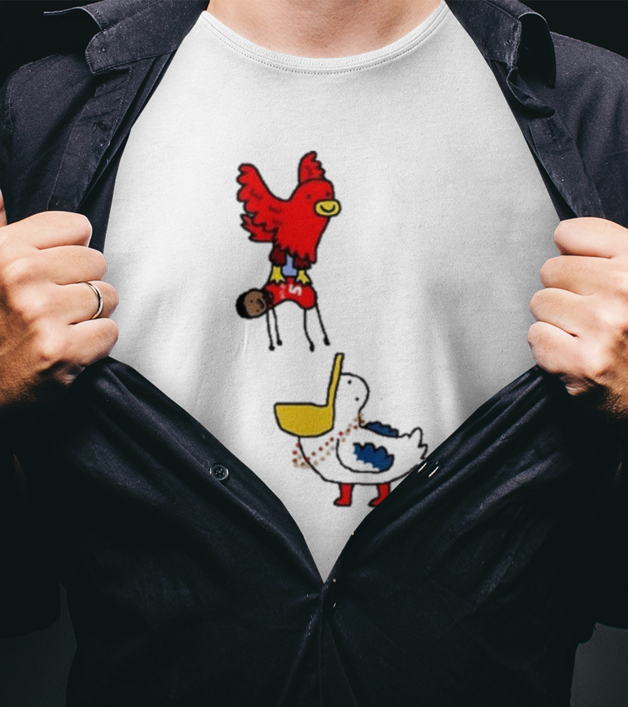 Atlanta Hawks Trade Dejounte Murray Featuring Cartoon Red Hawk Flying Over Pelican T-Shirt