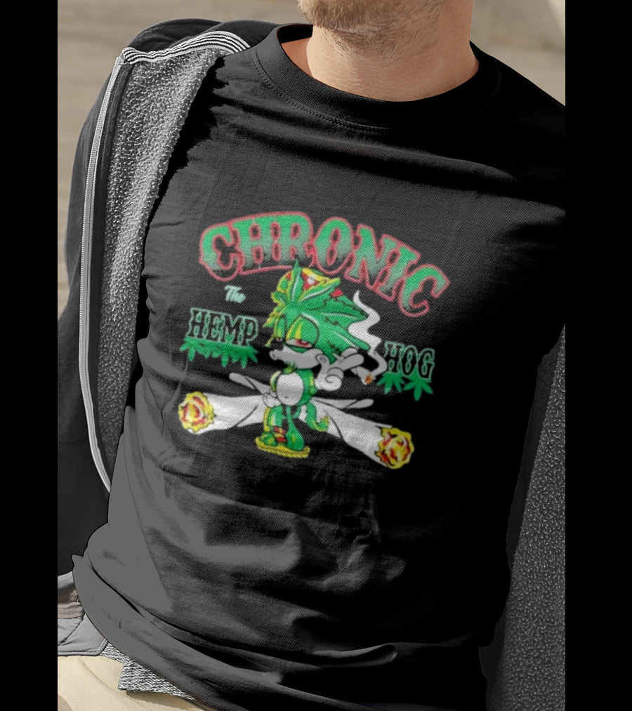 Chronic The Hemp Hog Smoking Cannabis Leaves Humor T-Shirt