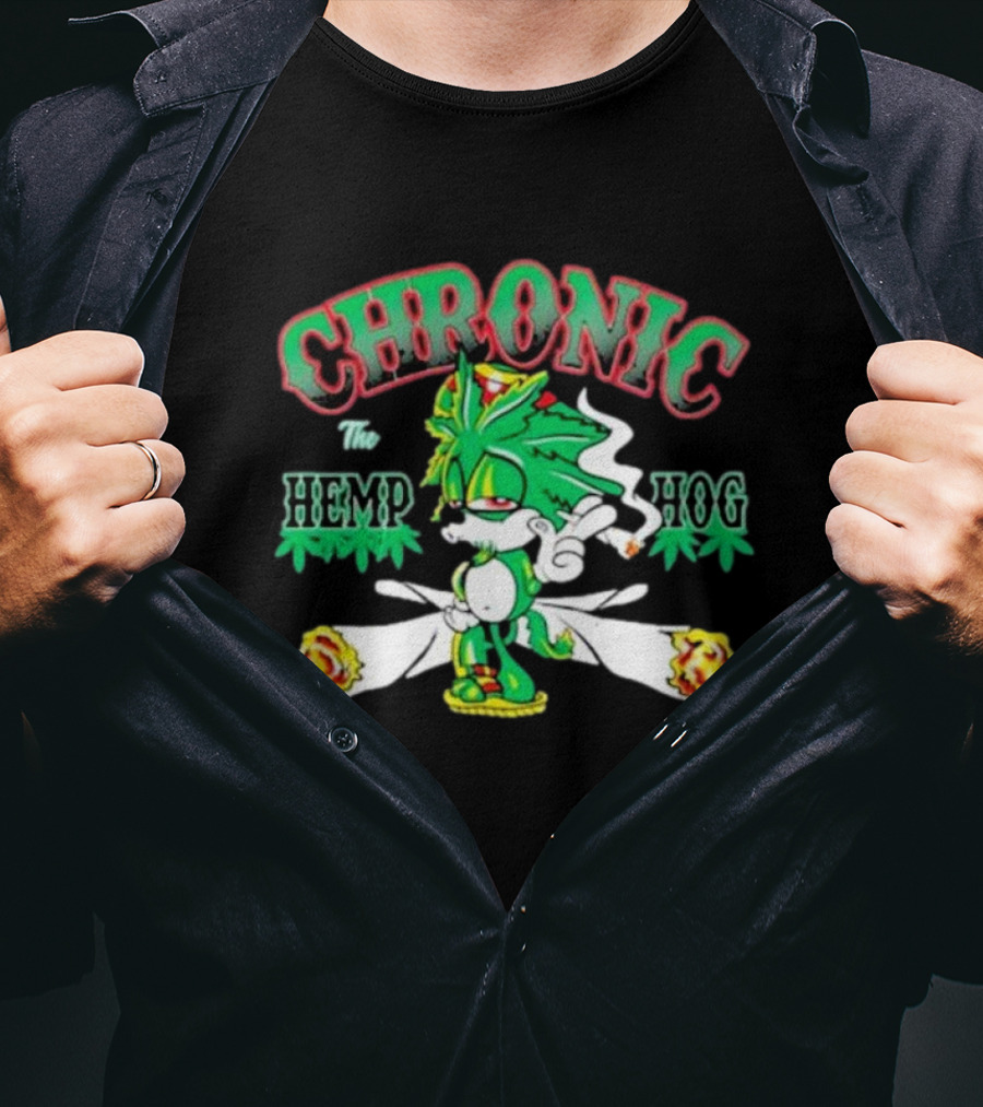 Chronic The Hemp Hog Smoking Cannabis Leaves Humor T-Shirt