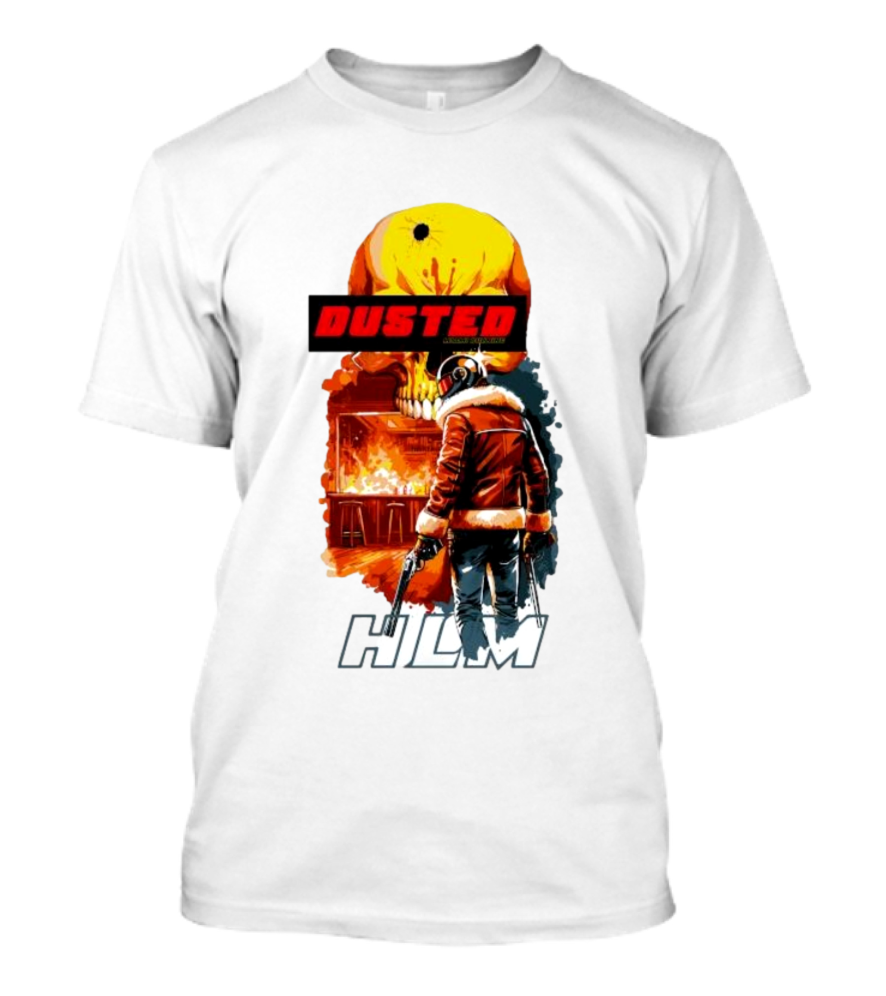 Dusted Miami Burnine Hlm Flame Skull Pilot Jacket Guns T-Shirt