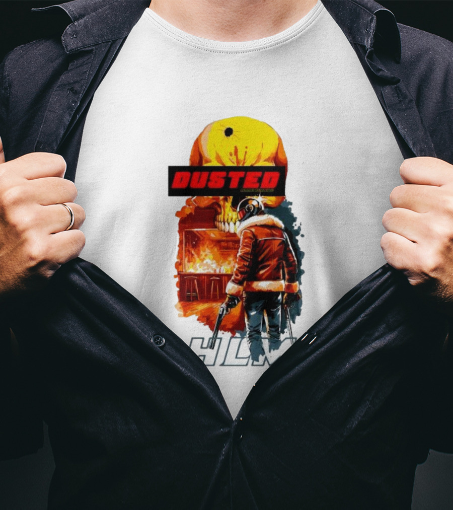 Dusted Miami Burnine Hlm Flame Skull Pilot Jacket Guns T-Shirt