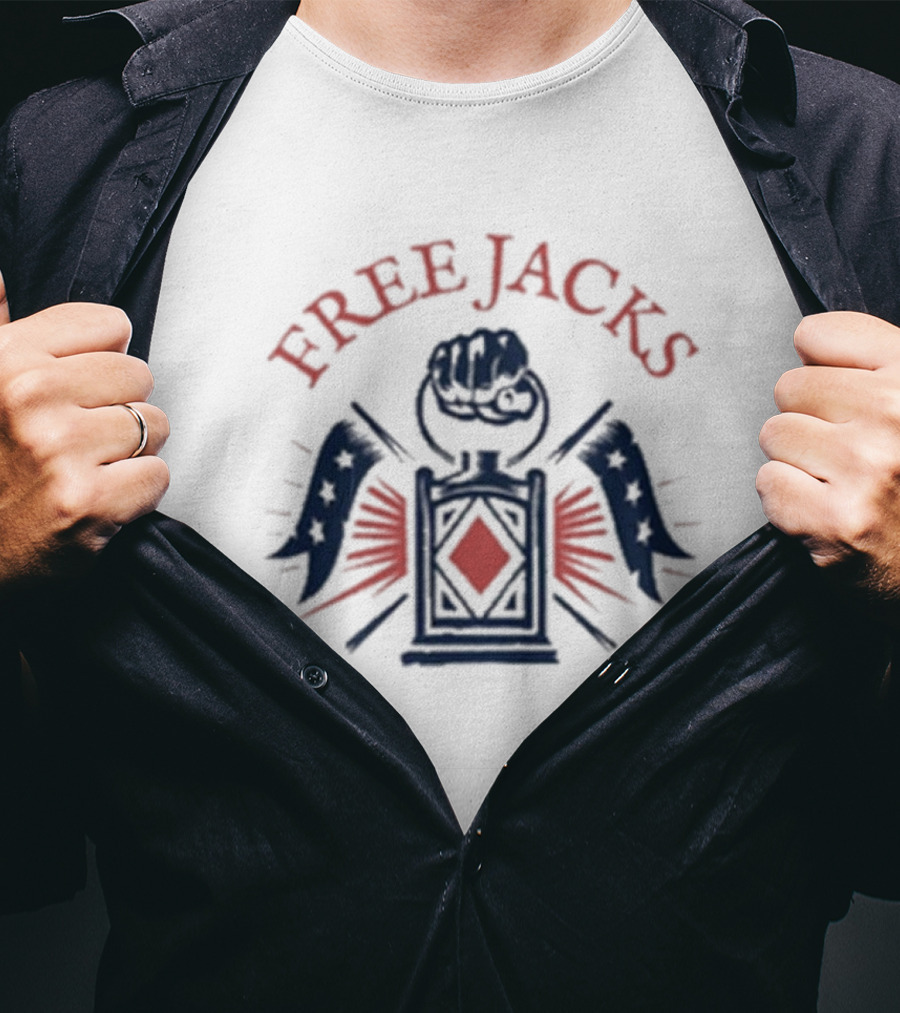 Free Jacks Fist With Stars And Flags Rugby Emblem New England T-Shirt