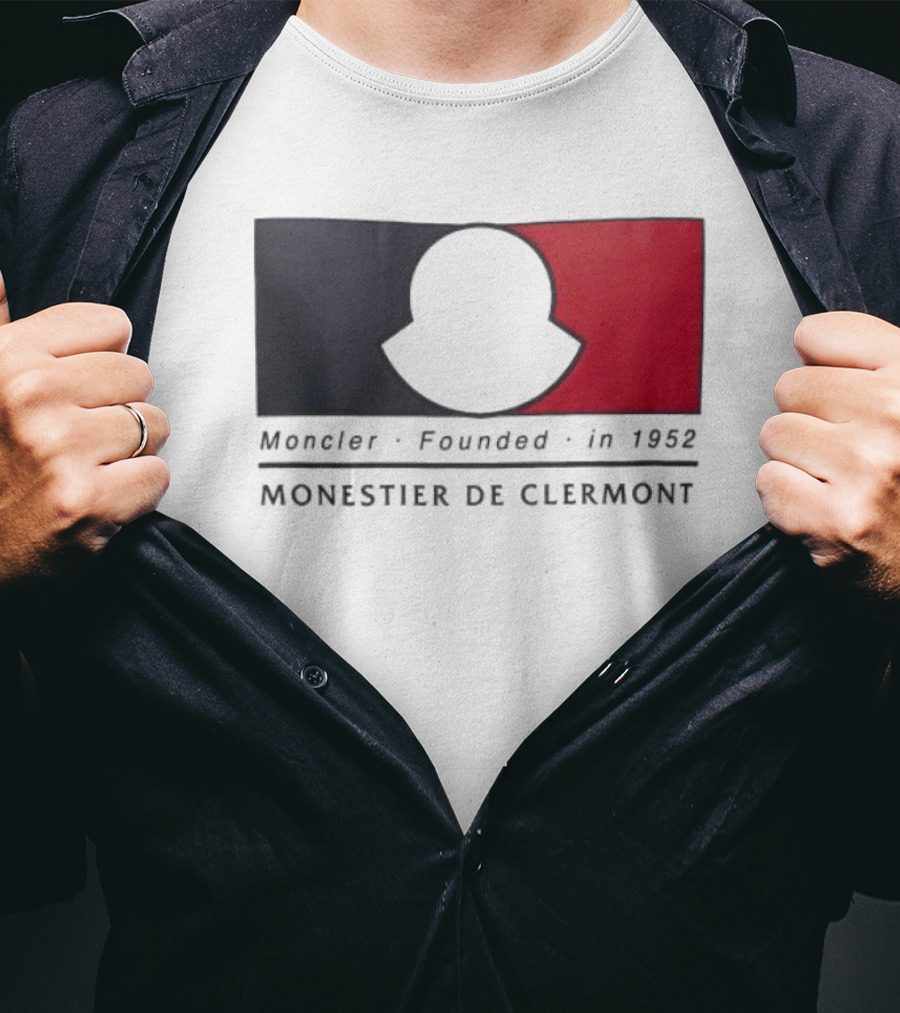 Moncler Founded In 1952 Monestier De Clermont Sky Blue Logo Black Red T-Shirt